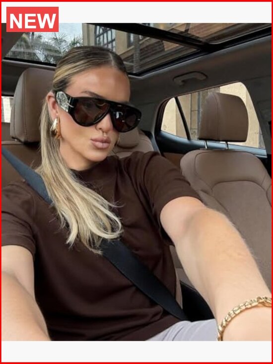 Oversized Aviator Sunglasses UV400 Protection Retro Trendy Big Shield for main image 5